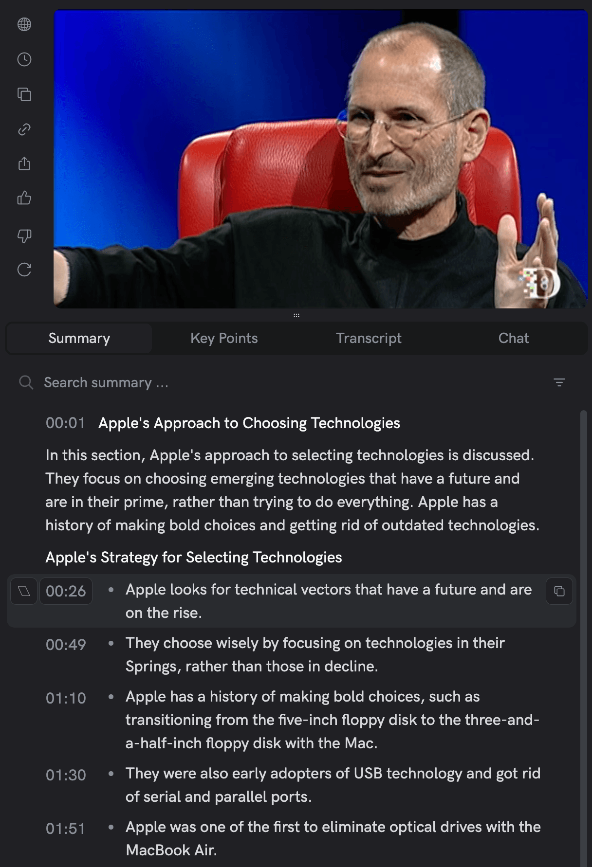 AI video summary with timestamps and highlighted key points